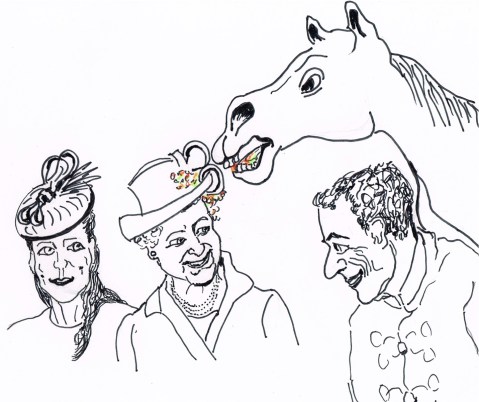 Britain's Queen Elizabeth is delighted as, for the first time, a reigning monarch has won the Queen's Cup at Ascot