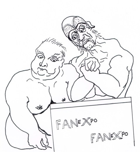 Strong-arm tactics?  Toronto Mayor, Rob Ford arm-wrestles Hulk Hogan