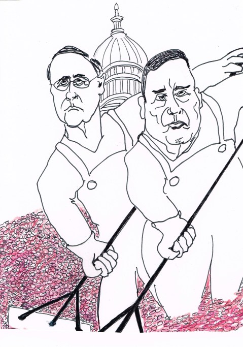 Farmers tend a temporary tank of cranberries set up as a promotional stunt one block from the non-functioning U.S. Capitol