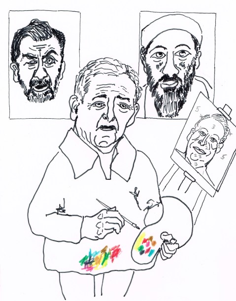 "What comes after # 43?" An exhibition of portraits painted by former President Bush opens in Dallas. [ He signs his work "43" as the 43rd president]