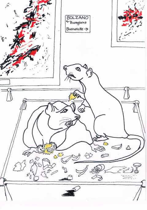 Janitors mistakenly cleaned up an art installation in a gallery in Bolzano.The debris on the floor was a comment on the excesses of Italian politicians in the 1980's.