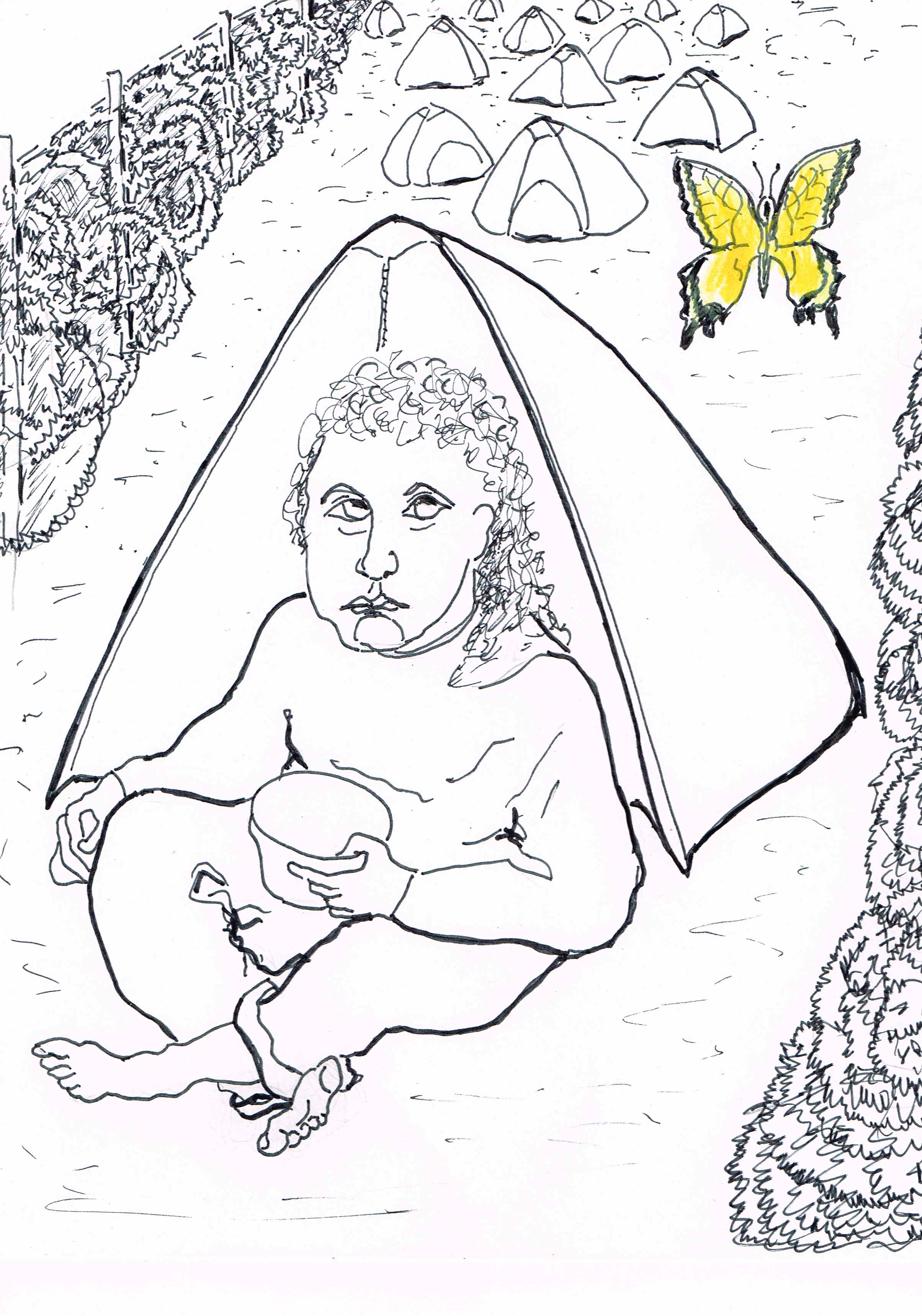 A Gross Nimby flutters by a Syrian child.