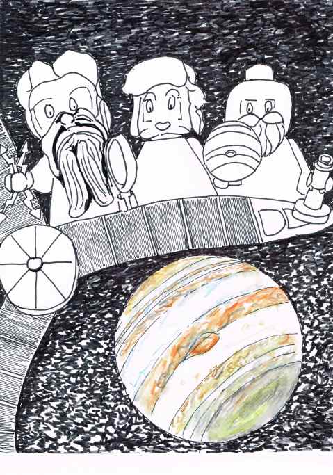 Lego figurines of Jupiter,Juno and Galileo are added to the Jupiter probe payload as a fairly empty gesture towards space education.