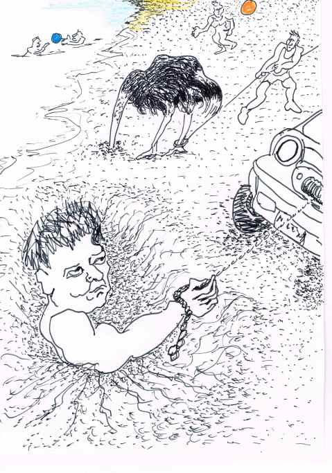 30 bystanders had to drag a French tourist out of a beach hole in which he had buried himself.